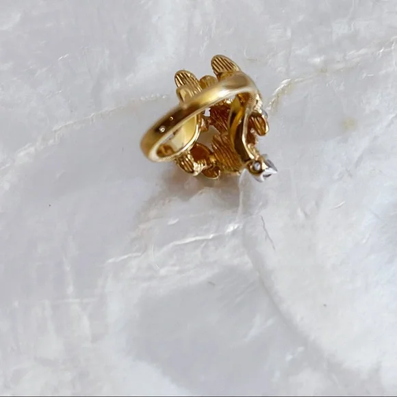 Vintage 18K HGE CZ Abstract Nugget Brutalist Ring Sz 5 Cocktail Statement Ring - Picture 4 of 13